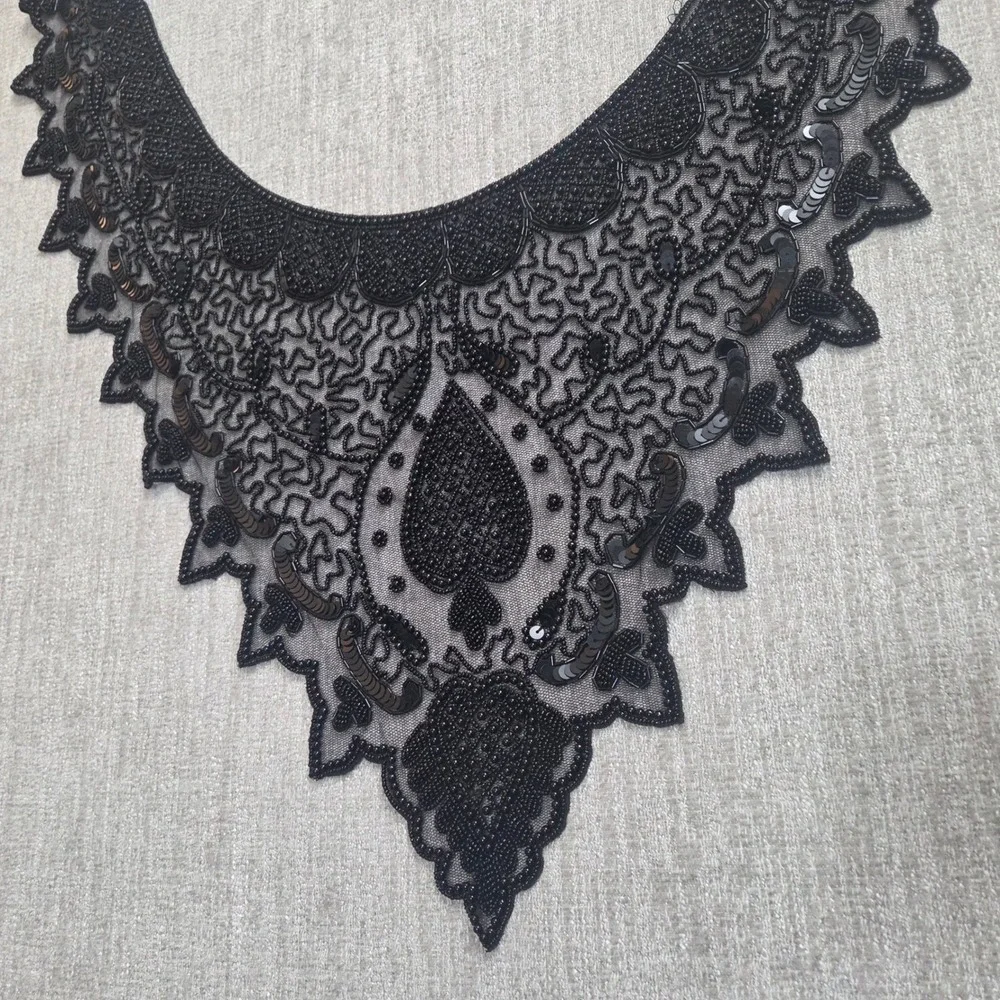Smithsonian Institution Black Beaded Sequin Victorian Bib Collar Vintage Scarf